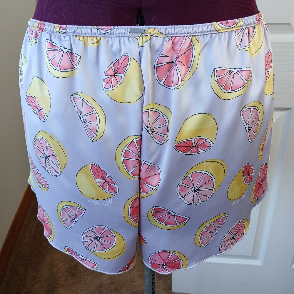 Gilly Hicks Hollister Satin Citrus Fruit Print Sleep Set XL purple LS top shorts - Picture 6 of 16